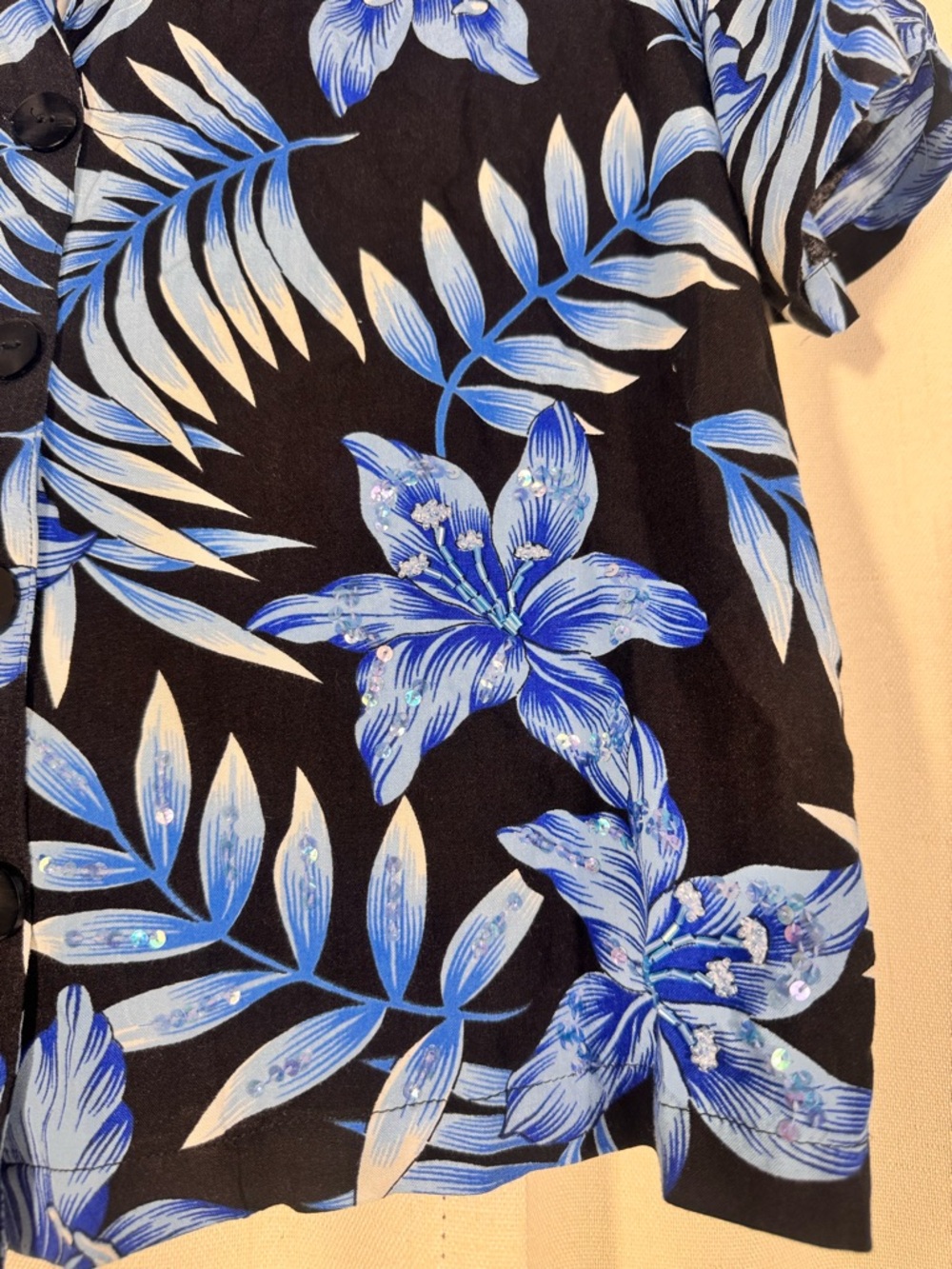 Vintage SPA Blue Tropical Floral Beaded Two Piece Set - Picture 4 of 9
